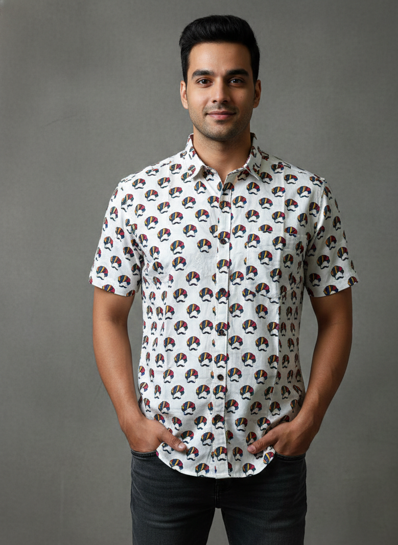 White Printed Casual Shirt ✅