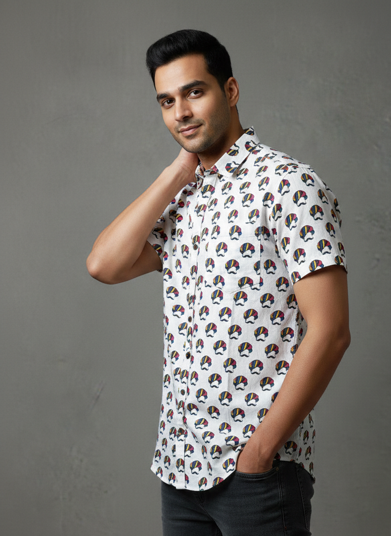 White Printed Casual Shirt ✅